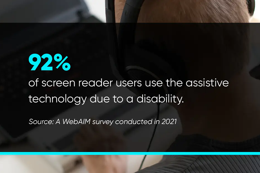 92% of screen reader users use the assistive technology due to a disability.